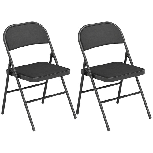 Metal Foldable Chairs, Set of 2, Linen Fabric Padded, Black