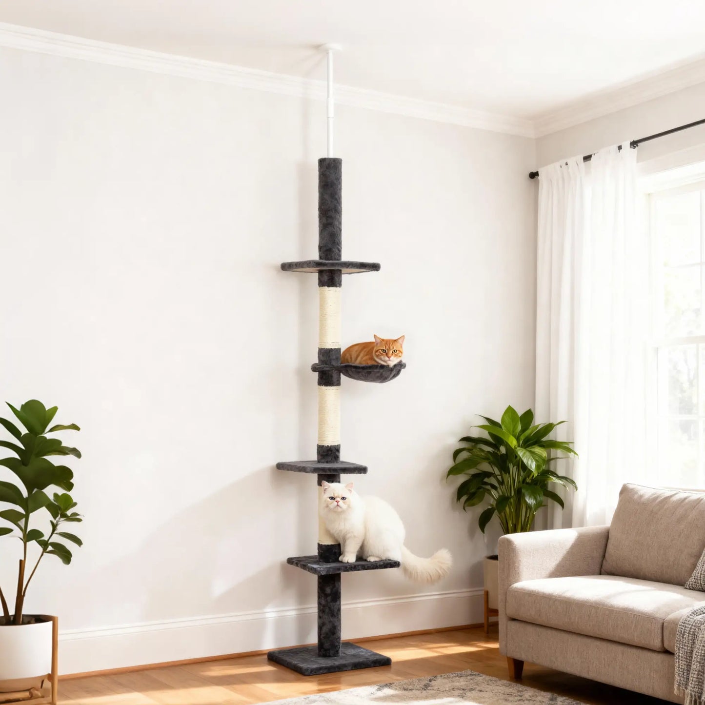 8.5ft Cat Climbing Tree, 5-Tier Activity Center, Scratching Post, Dark Grey Floor to Ceiling Cat Trees at Gallery Canada