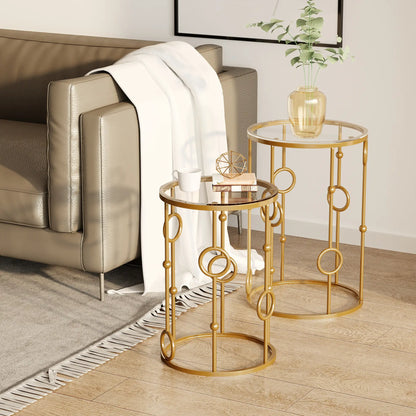 Round Coffee Tables Set of 2, Tempered Glass Top, Steel Frame, Gold Coffee Tables at Gallery Canada