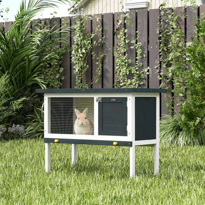 Wooden Outdoor Rabbit Hutch, Slide-Out Tray, Openable Roof, 35" W x 18" D x 26" H, Black Rabbit Hutch at Gallery Canada