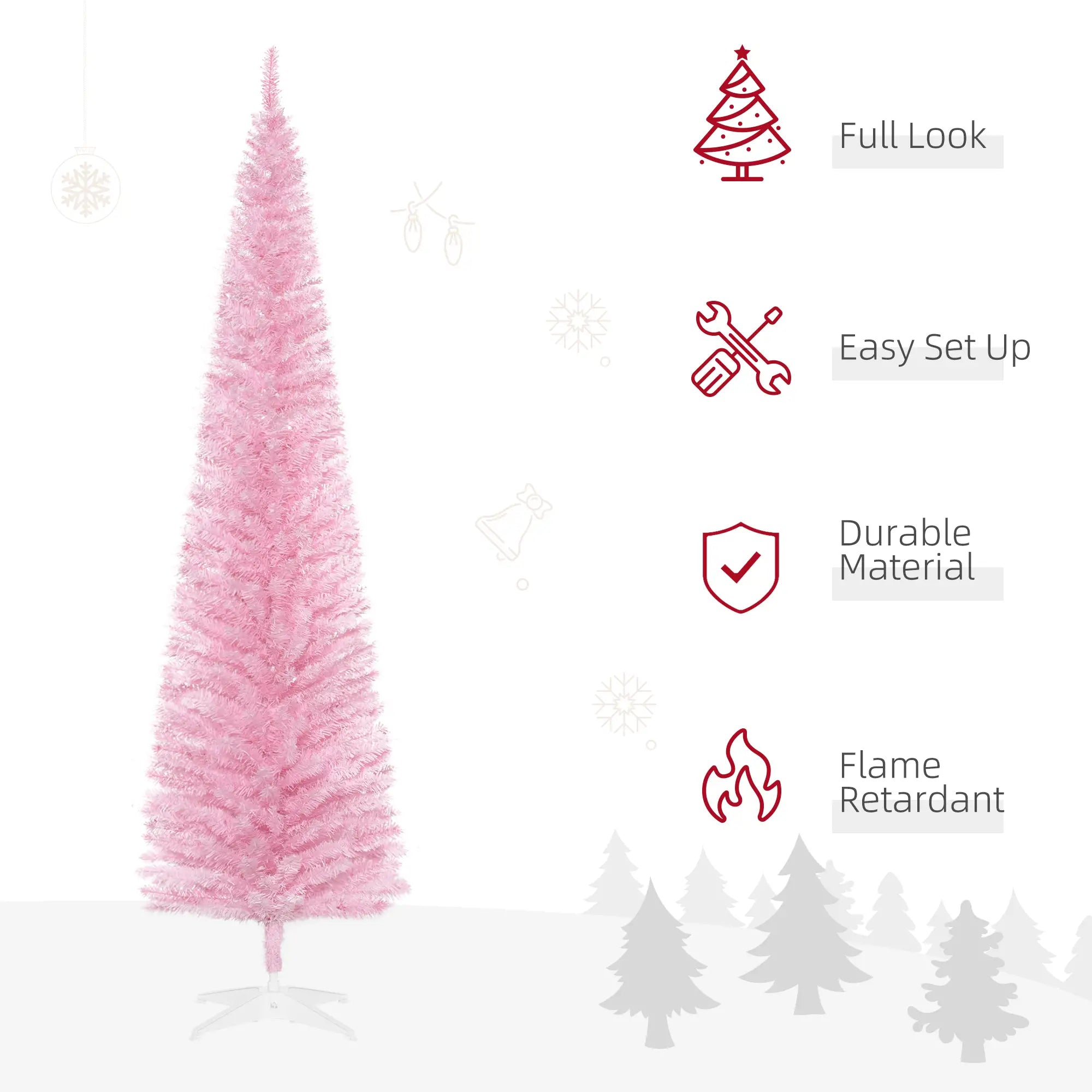 7' Slim Artificial Christmas Tree, Realistic Branches, Sturdy Metal Stand, Pink Pencil Christmas Trees at Gallery Canada