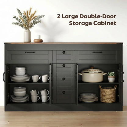 55" Sideboard Buffet Cabinet, Farmhouse Kitchen With Barn Doors, Black Bar Cabinets at Gallery Canada