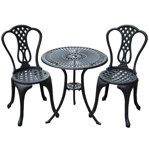 3-Piece Antique Outdoor Bistro Set, Cast Aluminum, Black