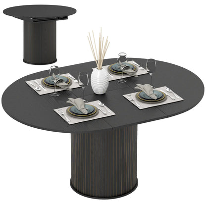 Extendable Kitchen Table, 43.5"-59", Black Wood Grain, Pedestal Base, Black Dining Tables at Gallery Canada