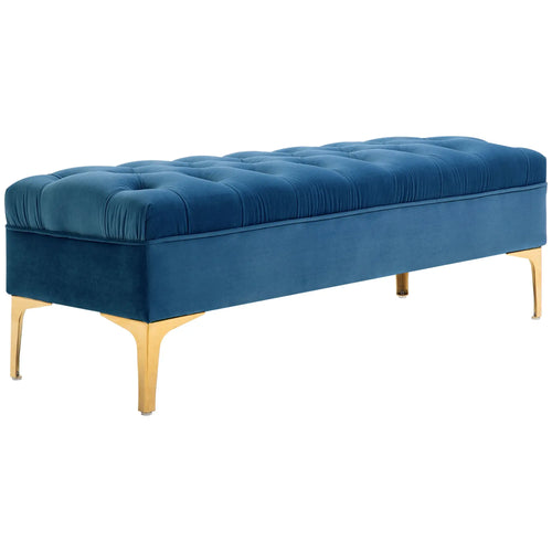 Upholstered End of Bed Bench, Button Tufted, 36 Inches, Blue
