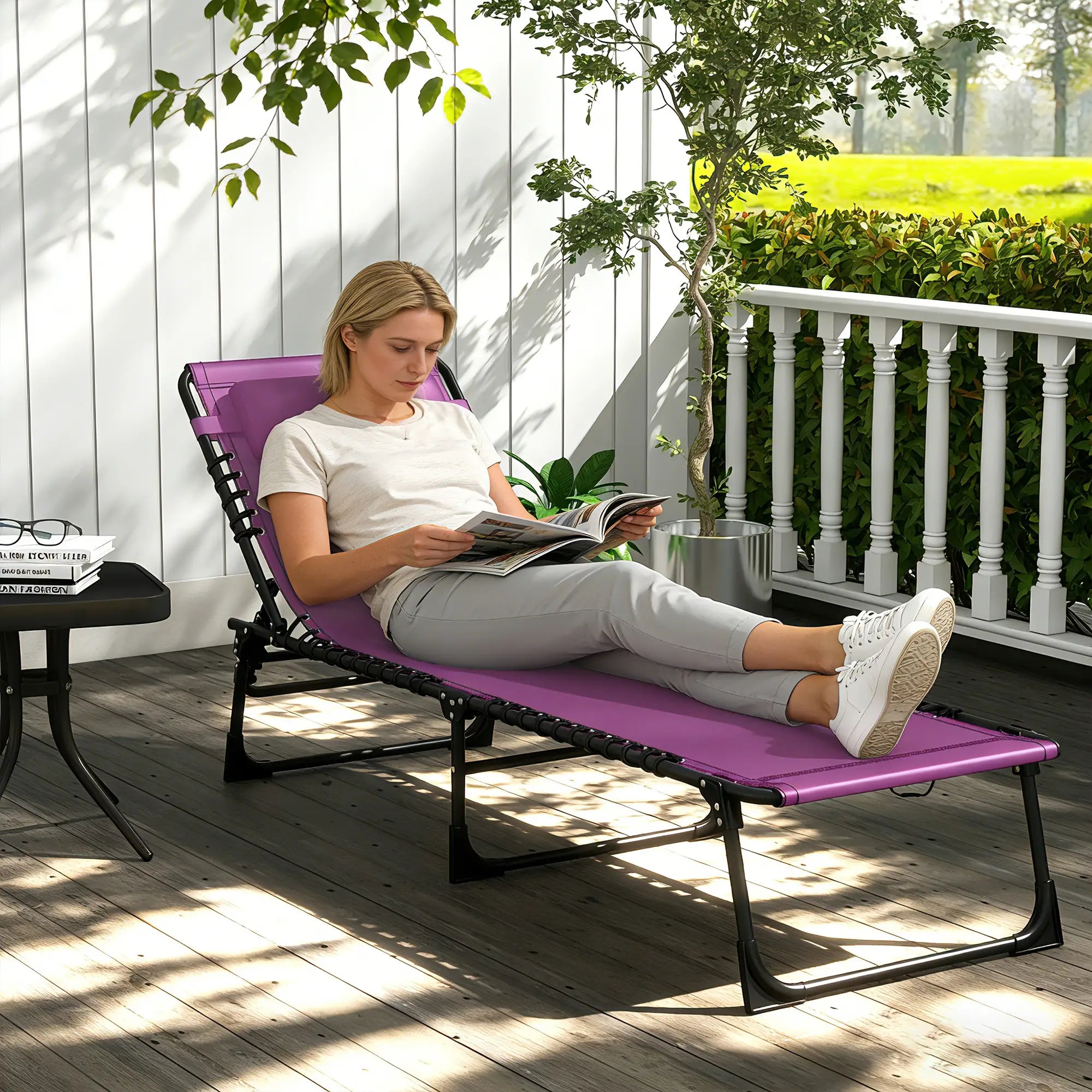 Outdoor Folding Lounge Chair, 4-Level Adjustable, Purple Lounger Chairs at Gallery Canada