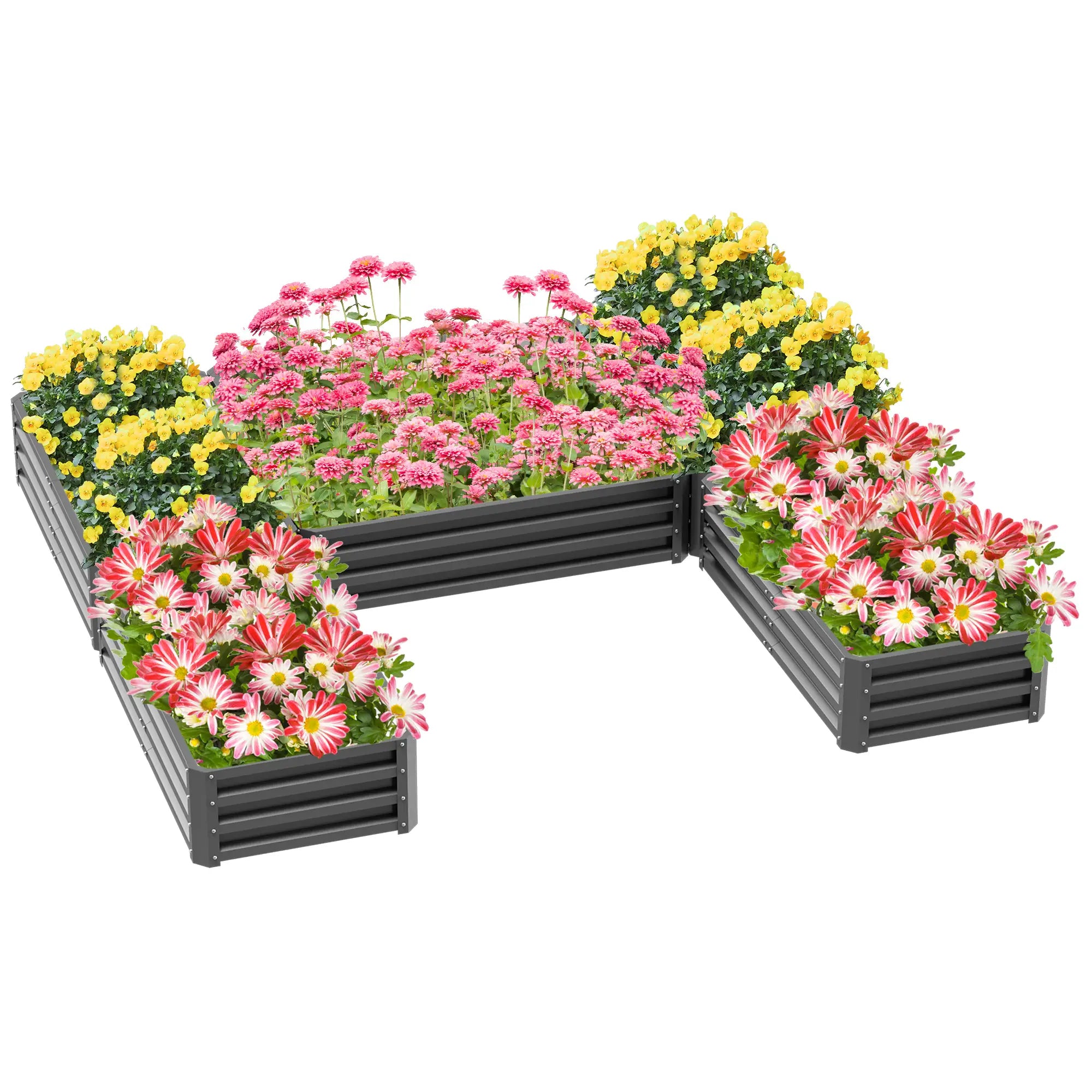 Steel Raised Garden Bed, Set of 5 Large Planters, 8x8x1ft, Grey Galvanized Planter Boxes Grey at Gallery Canada