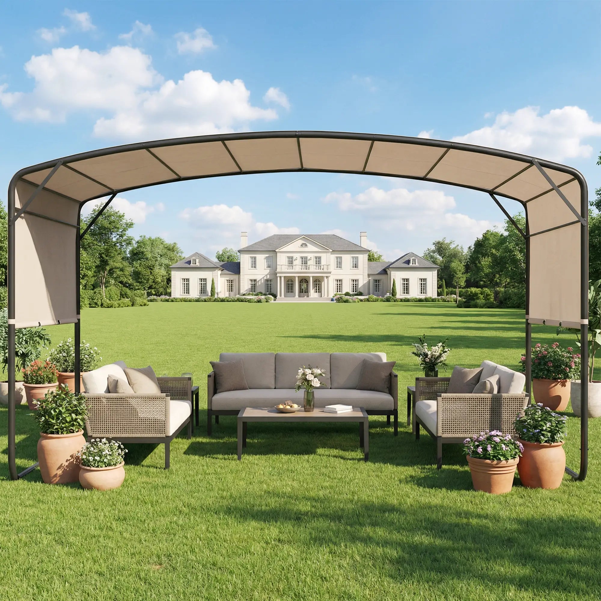 10' x 13' Retractable Pergola Canopy, Outdoor Metal Gazebo Sun Shade, Khaki Pergolas at Gallery Canada