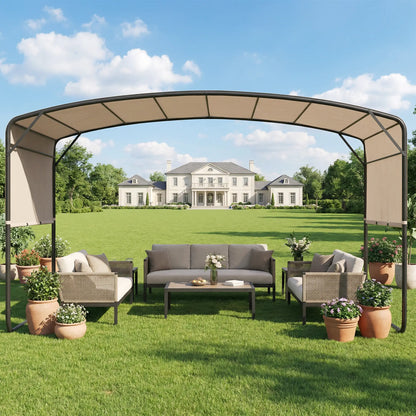 10' x 13' Retractable Pergola Canopy, Outdoor Metal Gazebo Sun Shade, Khaki Pergolas at Gallery Canada