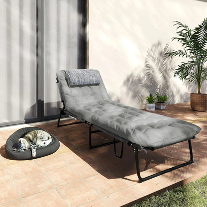 Folding Lounge Chair, 4-Level Reclining Back, Cushion, Grey Lounger Chairs at Gallery Canada