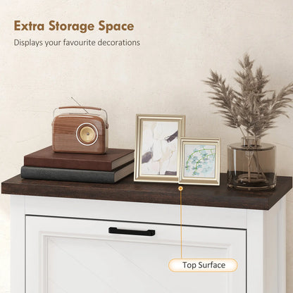 Shoe Cabinet with 2 Flip Drawers, Farmhouse Narrow Shoe Storage Cabinet with Adjustable Shelves, White Shoe Storage Cabinets & Racks at Gallery Canada