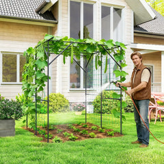 6.4FT Tall Metal Garden Arch Trellis, Plant Support With Climbing Net Plant Stands Black at Gallery Canada