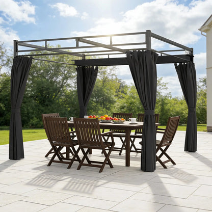 10' x 10' Dark Grey Outdoor Gazebo, Retractable Pergola Canopy With Curtains, Dark Grey Pergolas at Gallery Canada