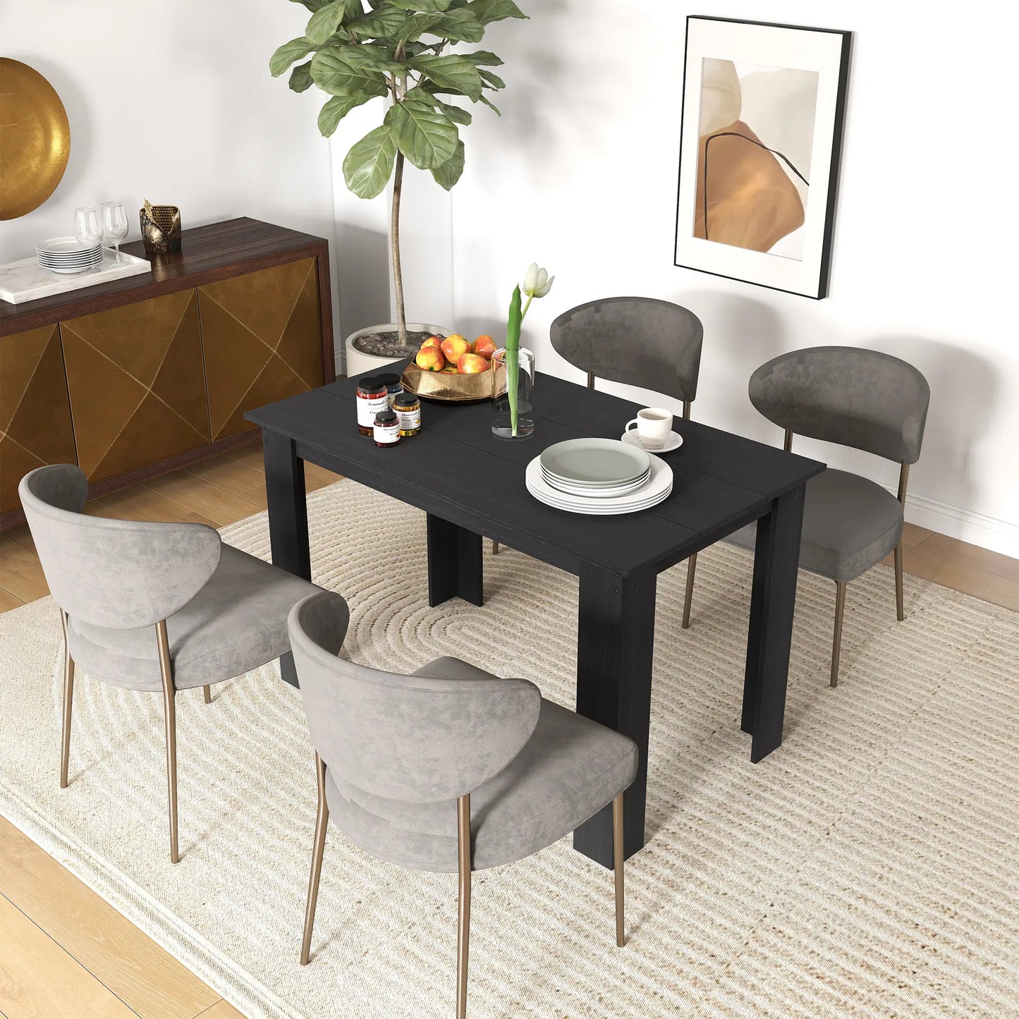 47" Kitchen Table for 4-6 People, Wood Effect, Black Dining Tables at Gallery Canada