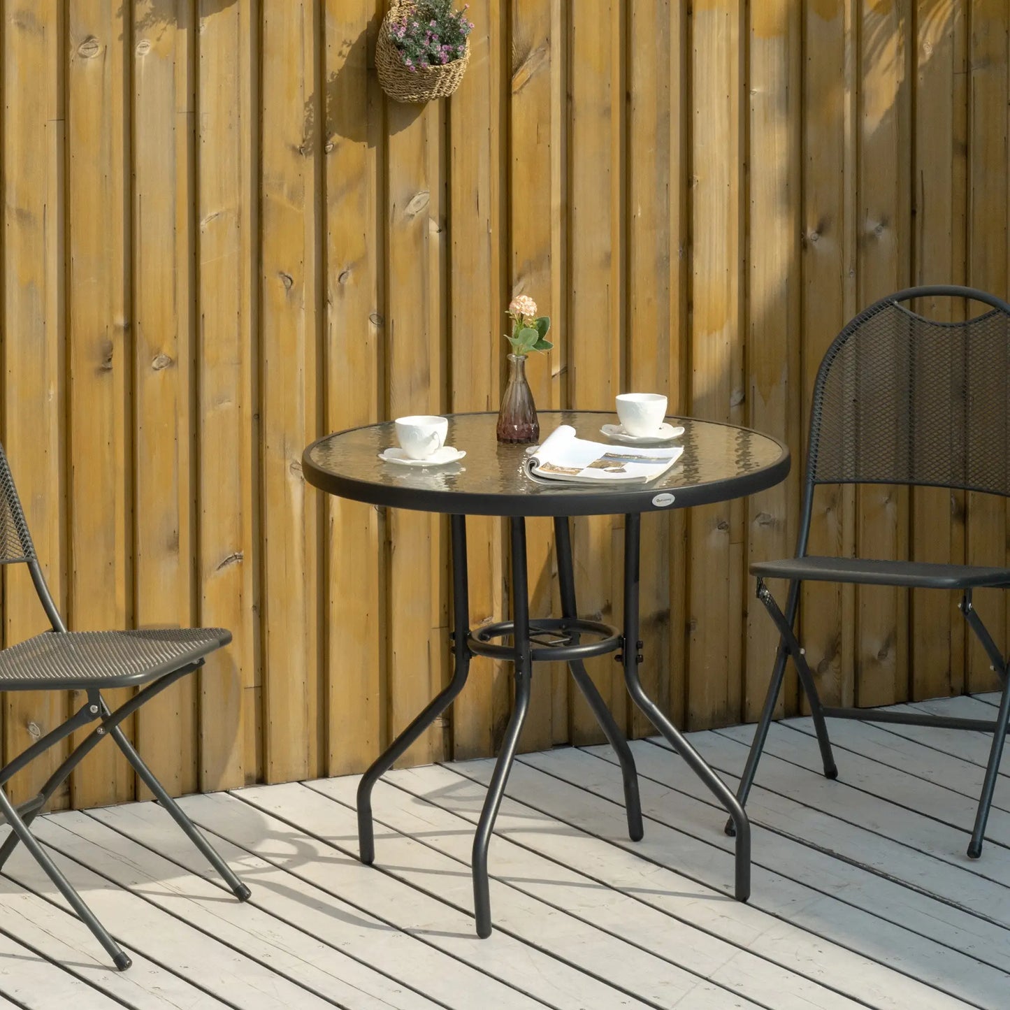 31.5" Round Outdoor Dining Table, Glass Top, Steel Frame, Garden Patio Patio Dinning Tables at Gallery Canada