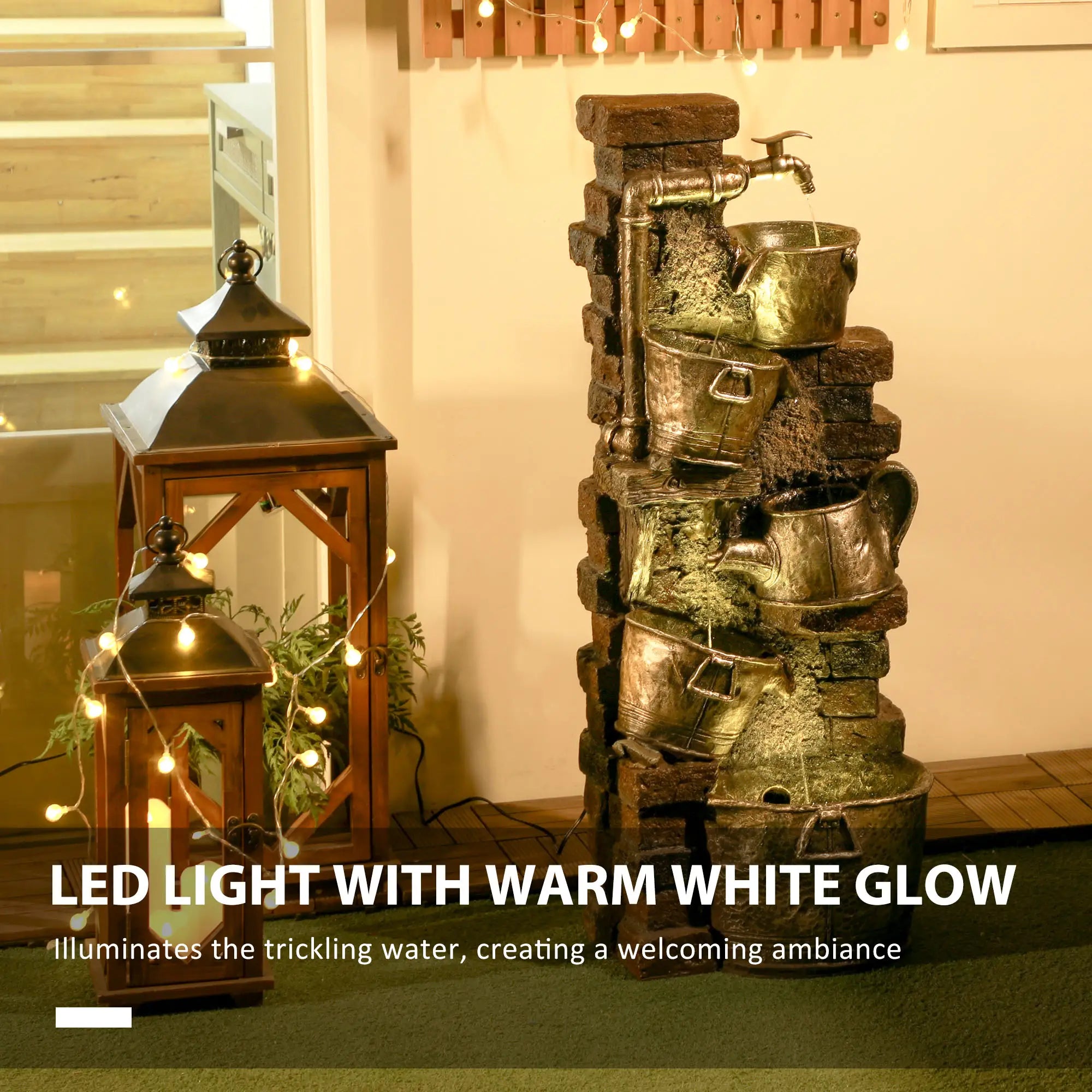 5-Tiered Outdoor Water Fountain with LED Lights, Adjustable Flow, 39.4-inch Water Fountains at Gallery Canada