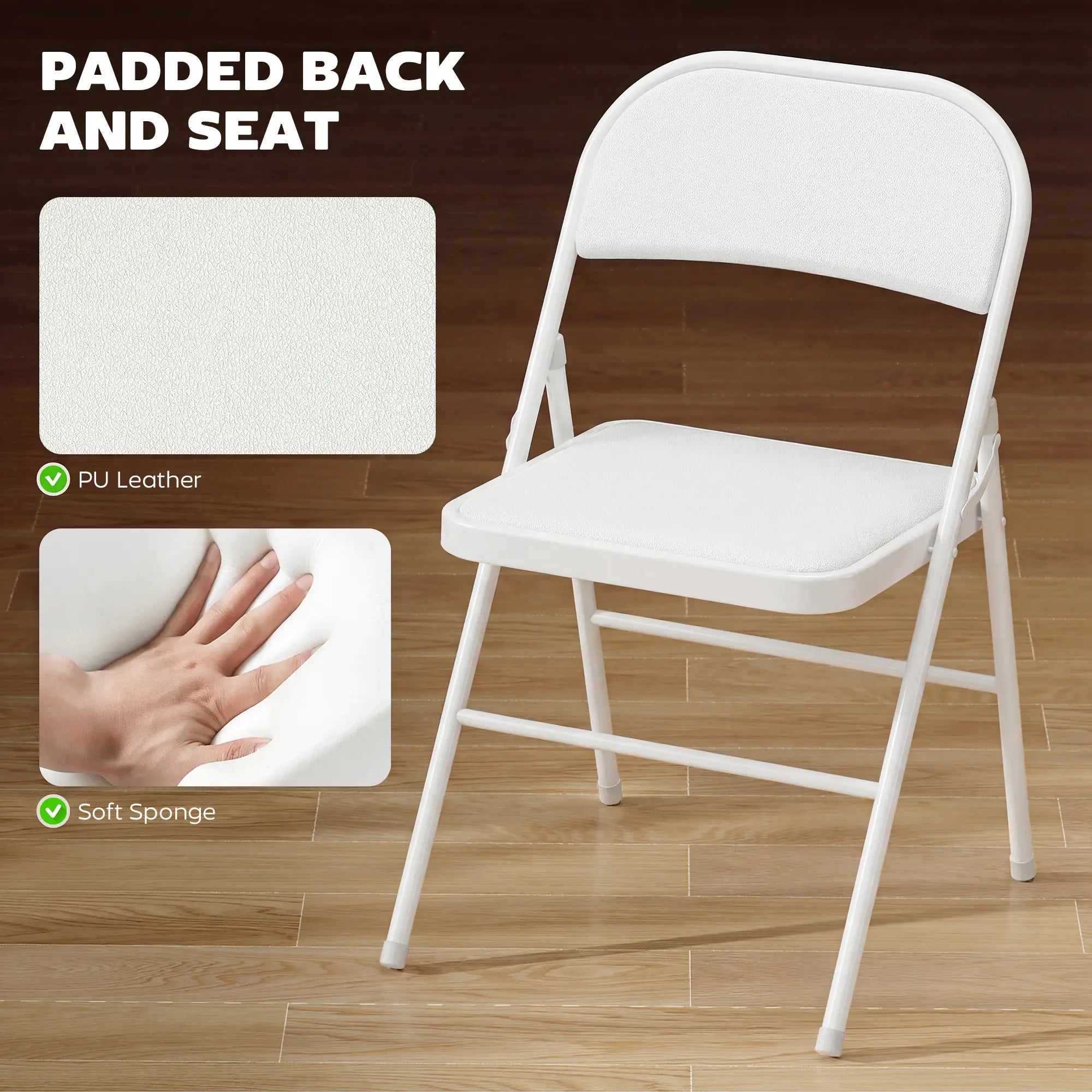 Set of 6 Foldable Chairs, PU Leather Padded, 17.5