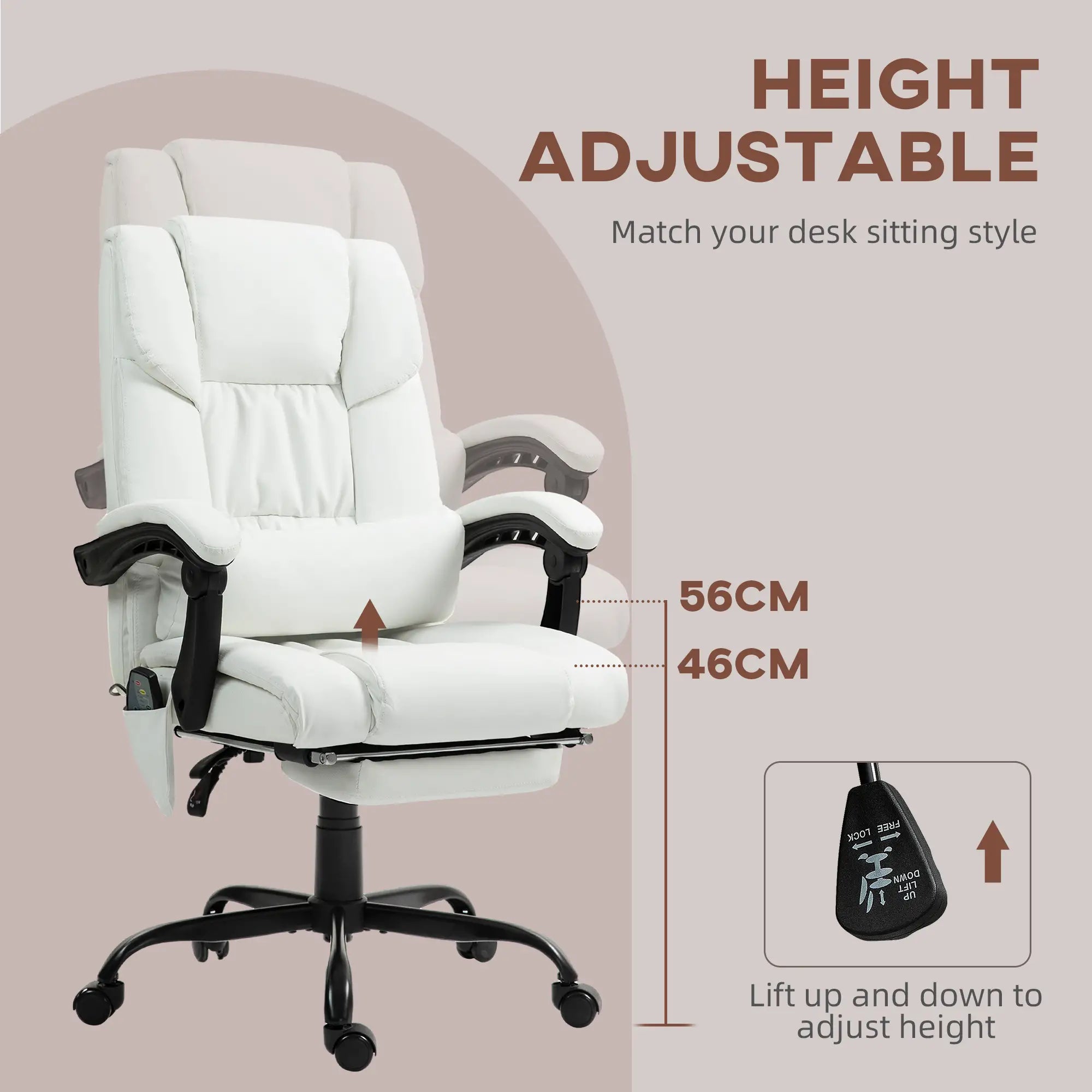 6-Point Vibration Massage Chair, Adjustable Height, Reclining, White Massage Chairs at Gallery Canada