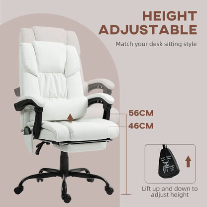 6-Point Vibration Massage Chair, Adjustable Height, Reclining, White Massage Chairs at Gallery Canada