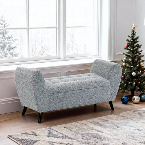 Upholstered Storage Bench with Arms, Modern Ottoman, Grey