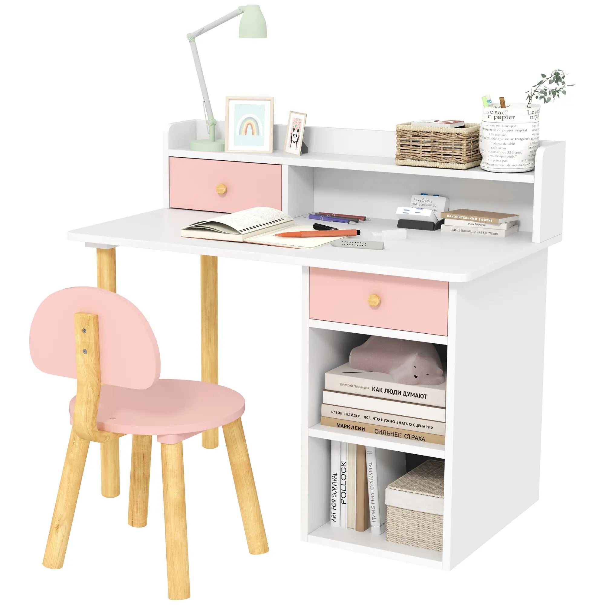 Kids Study Table and Chair Set, Desk with Storage, for 3-8 Year Old, Pink Kids Desk Sets at Gallery Canada