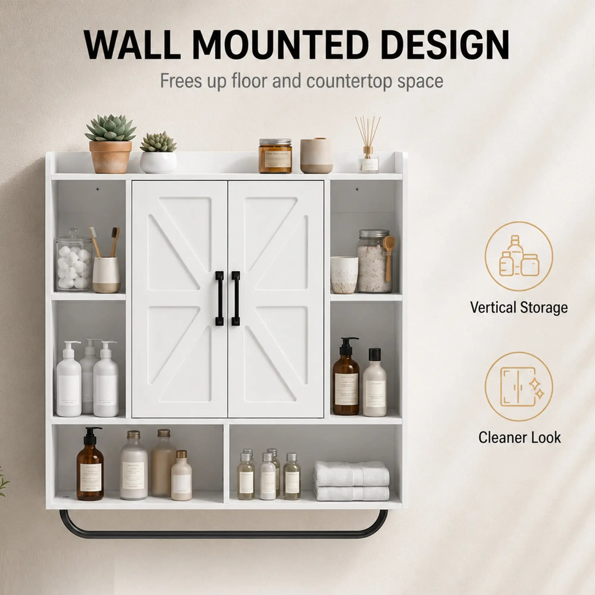 Bathroom Wall Cabinet, Open & Hidden Storage, White Wall Mounted Cabinets at Gallery Canada