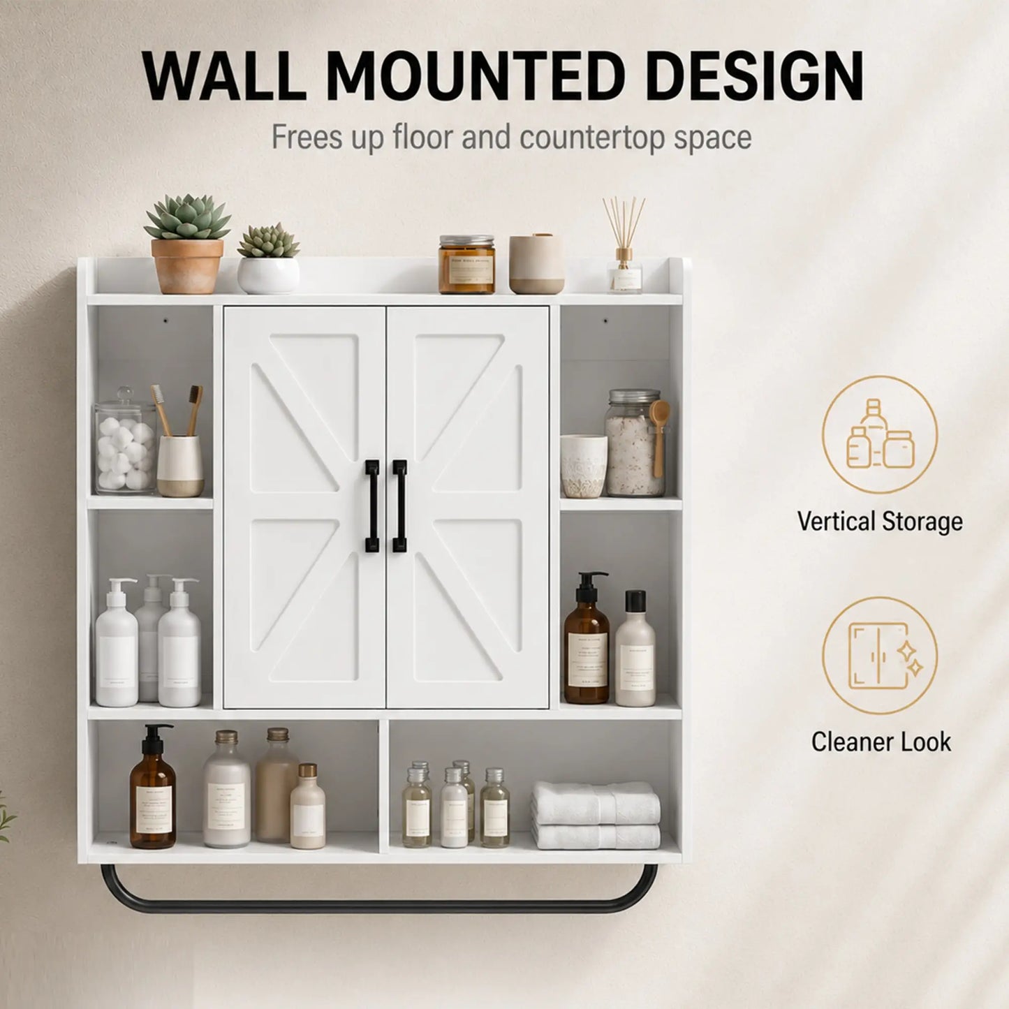 Bathroom Wall Cabinet, Open & Hidden Storage, White Wall Mounted Cabinets at Gallery Canada