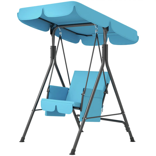 Outdoor Porch Swing, Adjustable Canopy, Removable Cushion, 1-Seat Patio Swings with Stand Turquoise at Gallery Canada