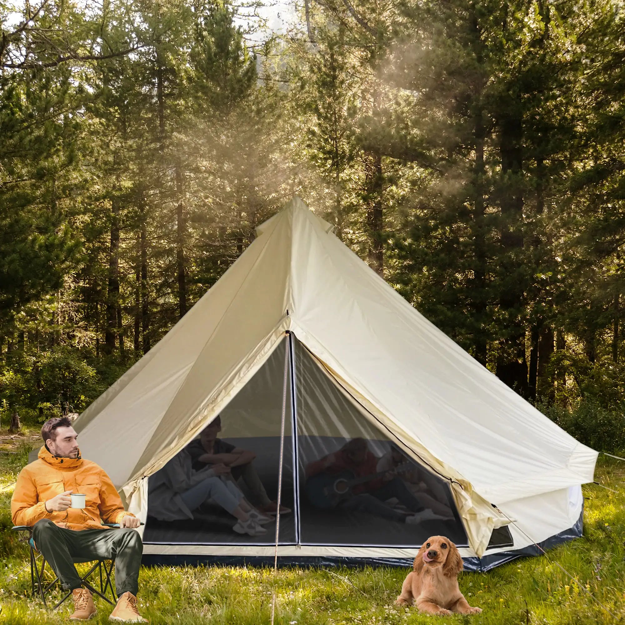 16.4' Large Family Teepee Tent, Canvas Camp Shelter, Beige Camping Tents at Gallery Canada