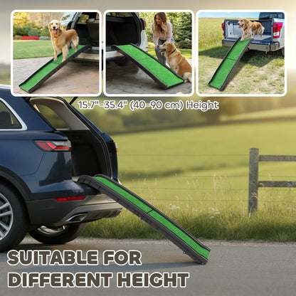 61 Pouces Rampe pour Animaux de Compagnie Pliable avec Surface en Herbe, Garde-Corps Surélevés