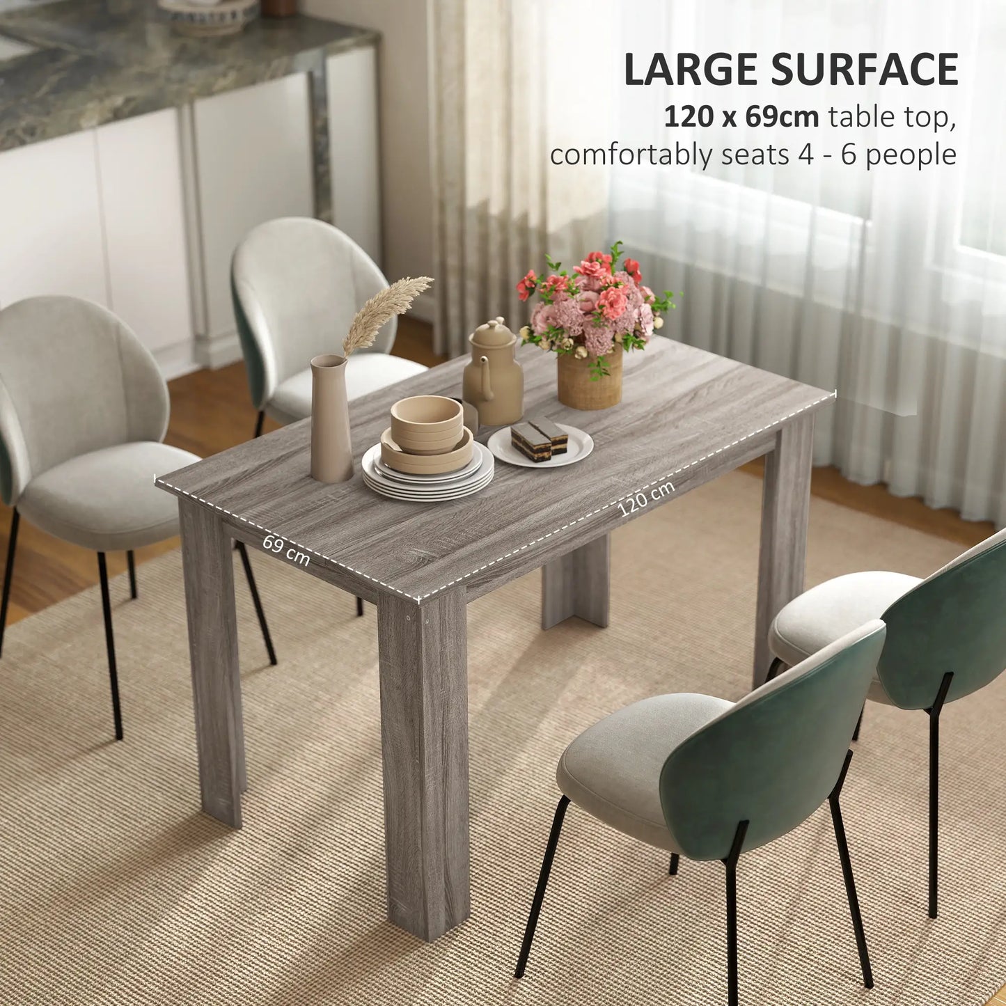 47" Kitchen Table for 4-6 People, Wood Effect, Light Grey Dining Tables at Gallery Canada