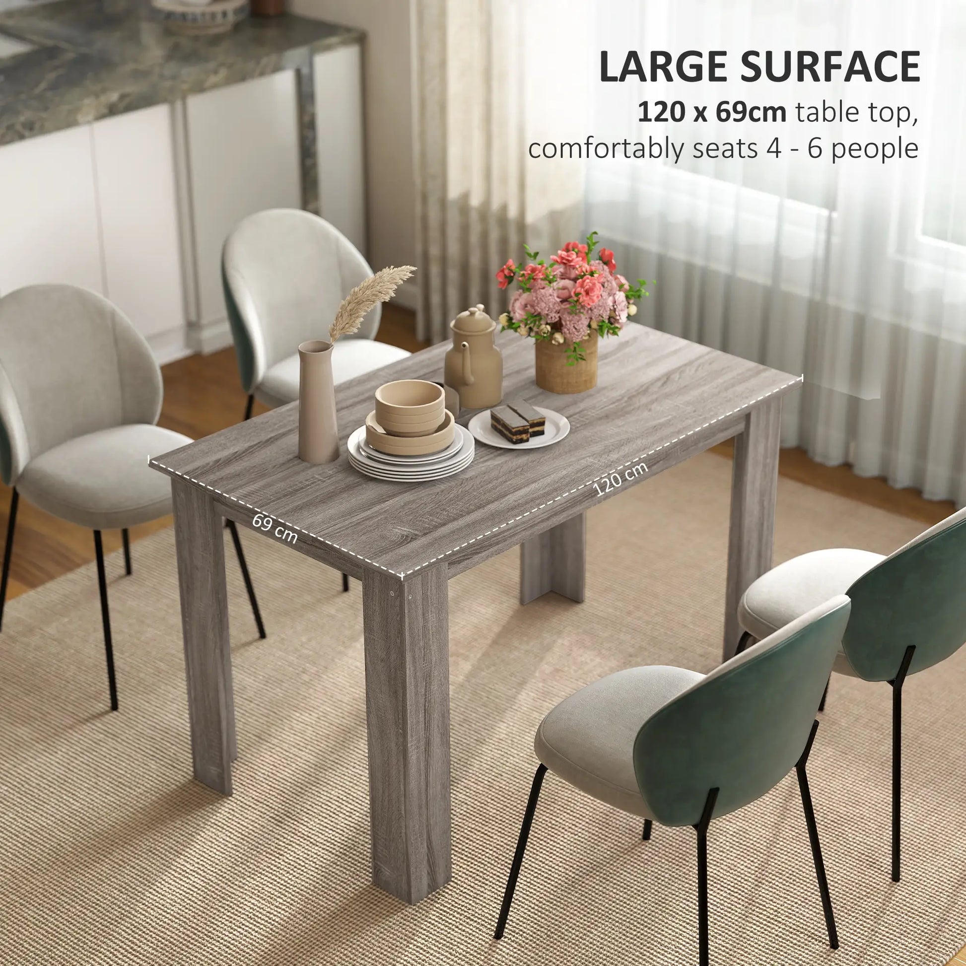 47" Kitchen Table for 4-6 People, Wood Effect, Light Grey Dining Tables at Gallery Canada