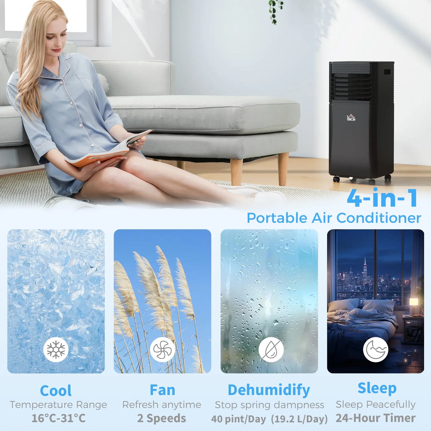 10000 BTU Portable Air Conditioner, Fan, Dehumidifier, Remote, 24H Timer, Black Air Conditioner at Gallery Canada