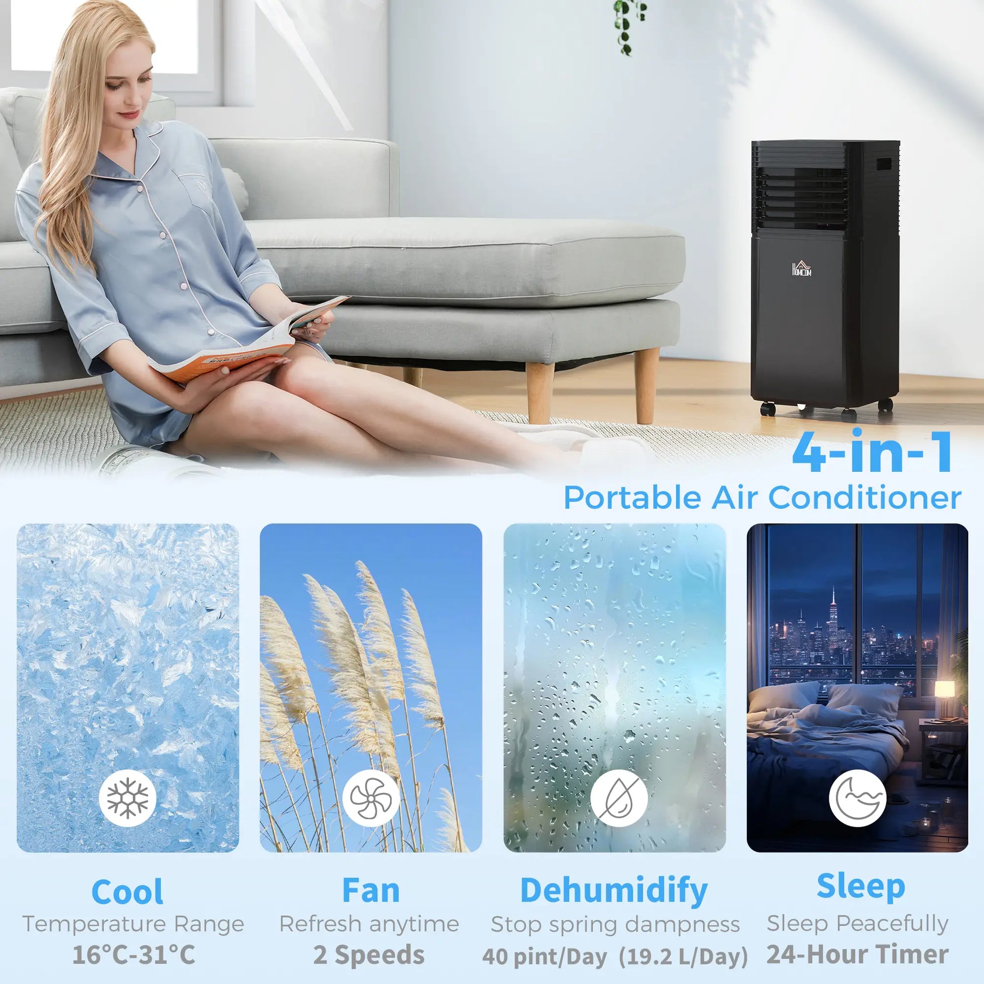 10000 BTU Portable Air Conditioner, Fan, Dehumidifier, Remote, 24H Timer, Black Air Conditioner at Gallery Canada