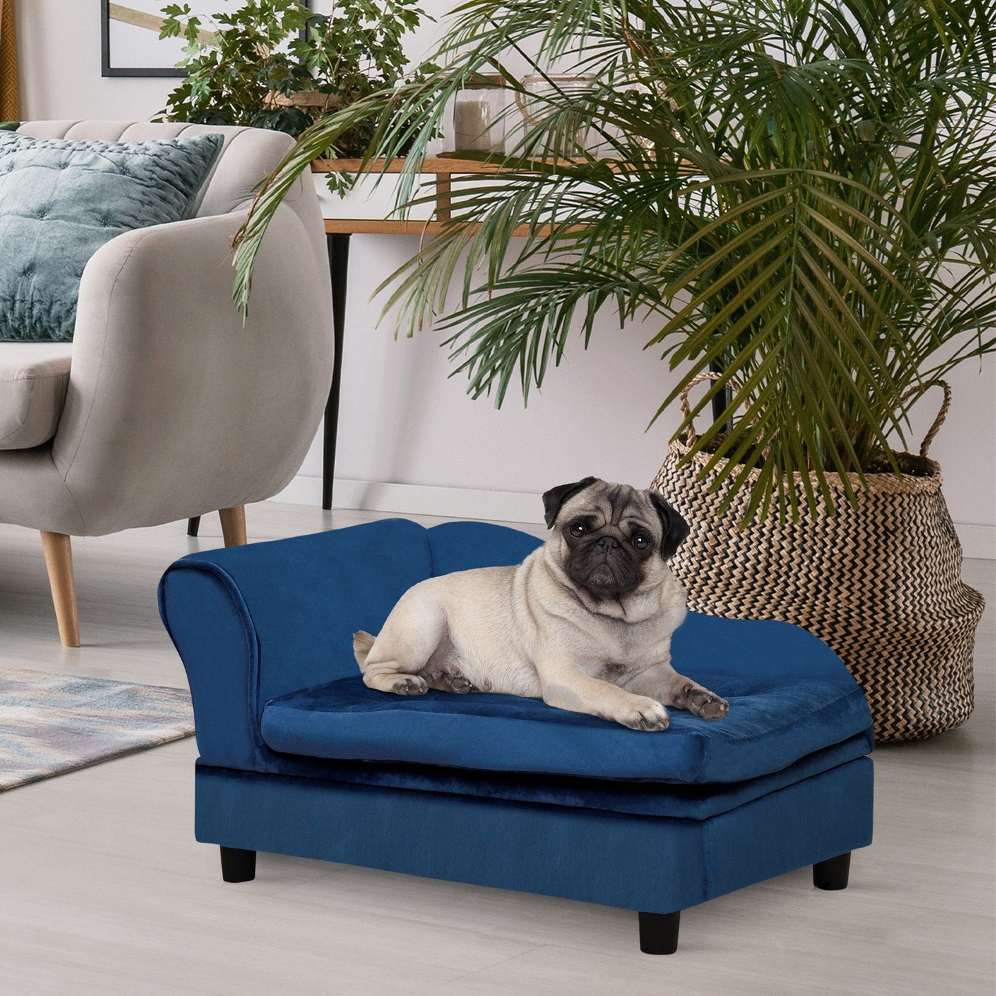 Pet Sofa Dog Couch Chaise Lounge Pet Bed with Storage Function Small Sized Dog Various Cat Sponge Cushioned Bed Lounge, Blue at Gallery Canada