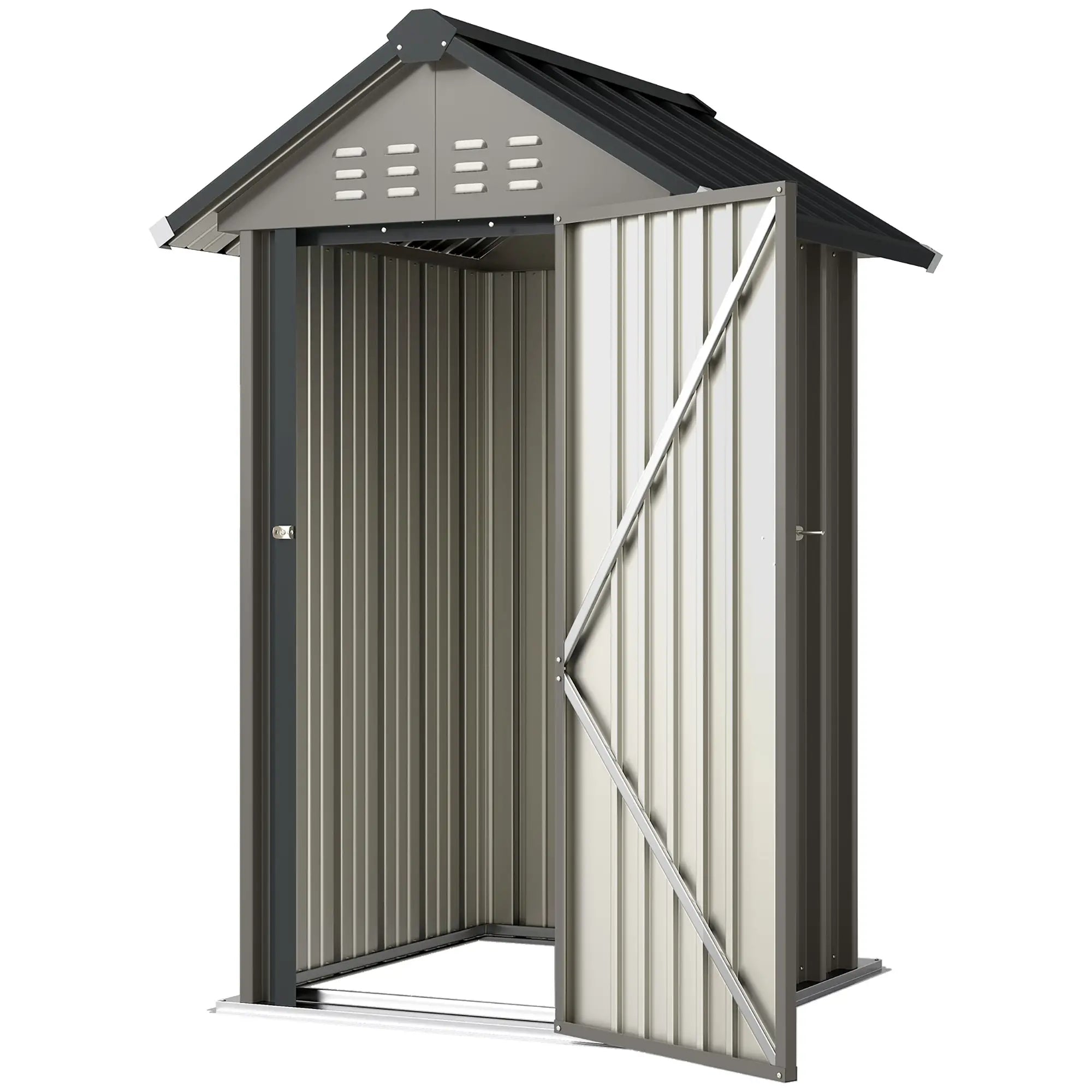 Outdoor Storage Shed With Lockable Door, Metal Garden Shed With 4 Vents Sheds Light Grey, Dark Grey at Gallery Canada