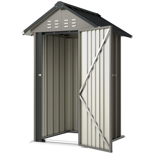 Outdoor Storage Shed With Lockable Door, Metal Garden Shed With 4 Vents Sheds Light Grey, Dark Grey at Gallery Canada