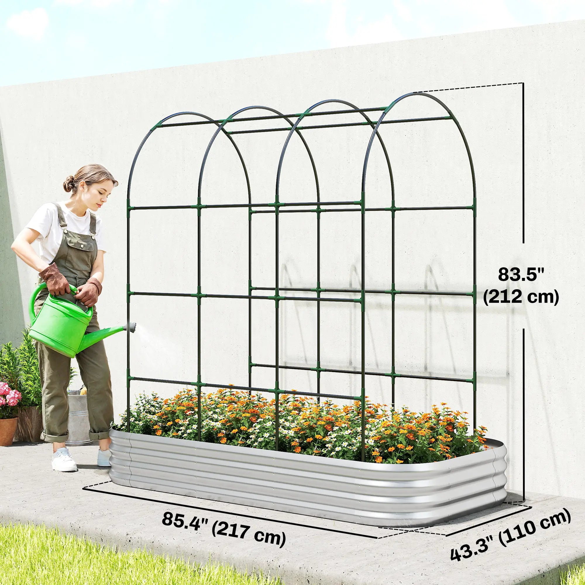 Galvanised Raised Garden Bed With Arched Trellis, 7 x 4 x 7ft Metal Planter Box Galvanized Planter Boxes at Gallery Canada