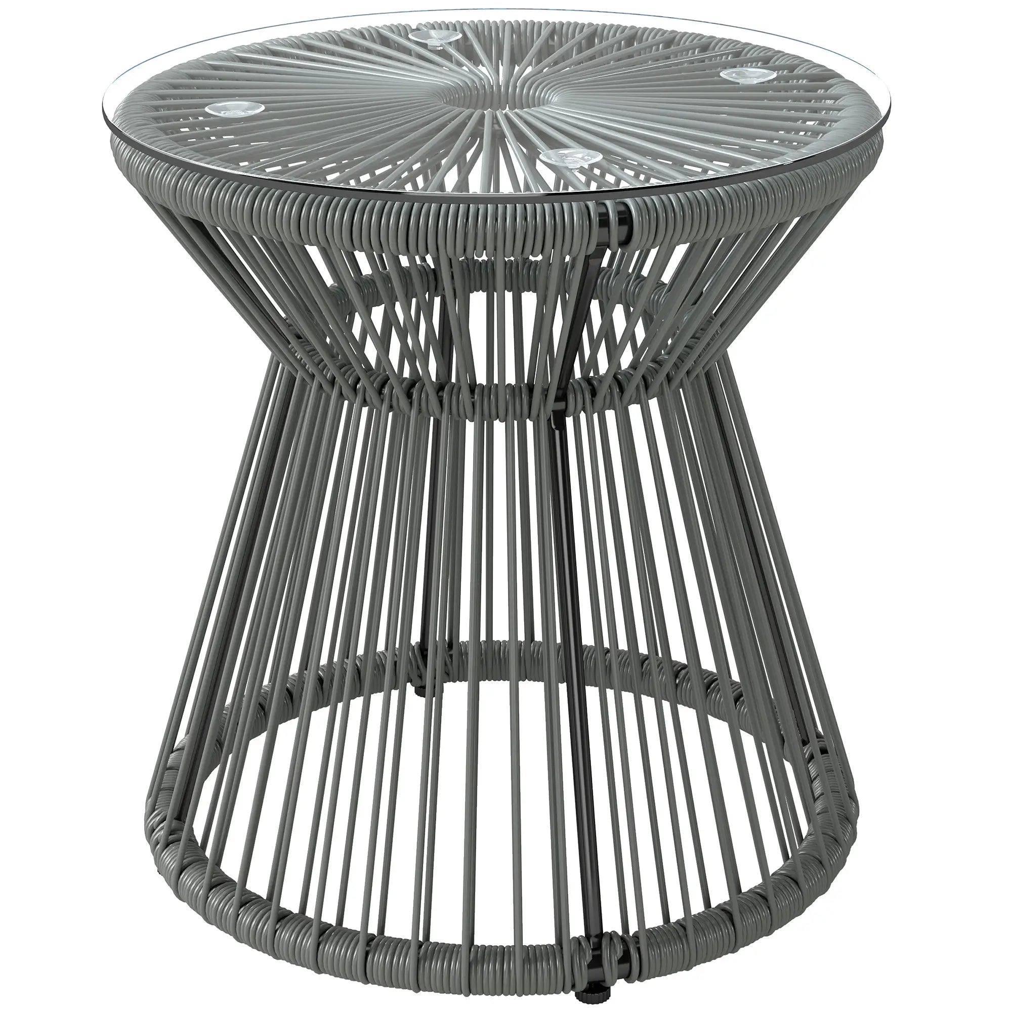 Round Rattan End Table, Hollow Drum Design, Glass Top, Dark Grey Patio Side Tables Dark Grey at Gallery Canada