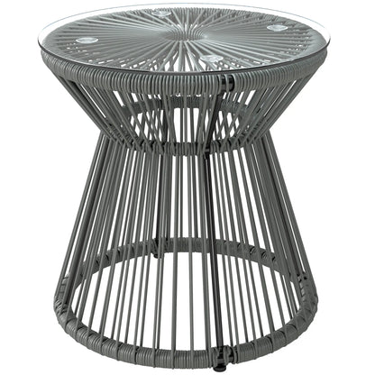 Round Rattan End Table, Hollow Drum Design, Glass Top, Dark Grey Patio Side Tables Dark Grey at Gallery Canada