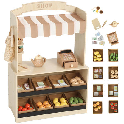 Ensemble de jeu d'épicerie en bois, 61 accessoires, nourriture jouet, caisse enregistreuse