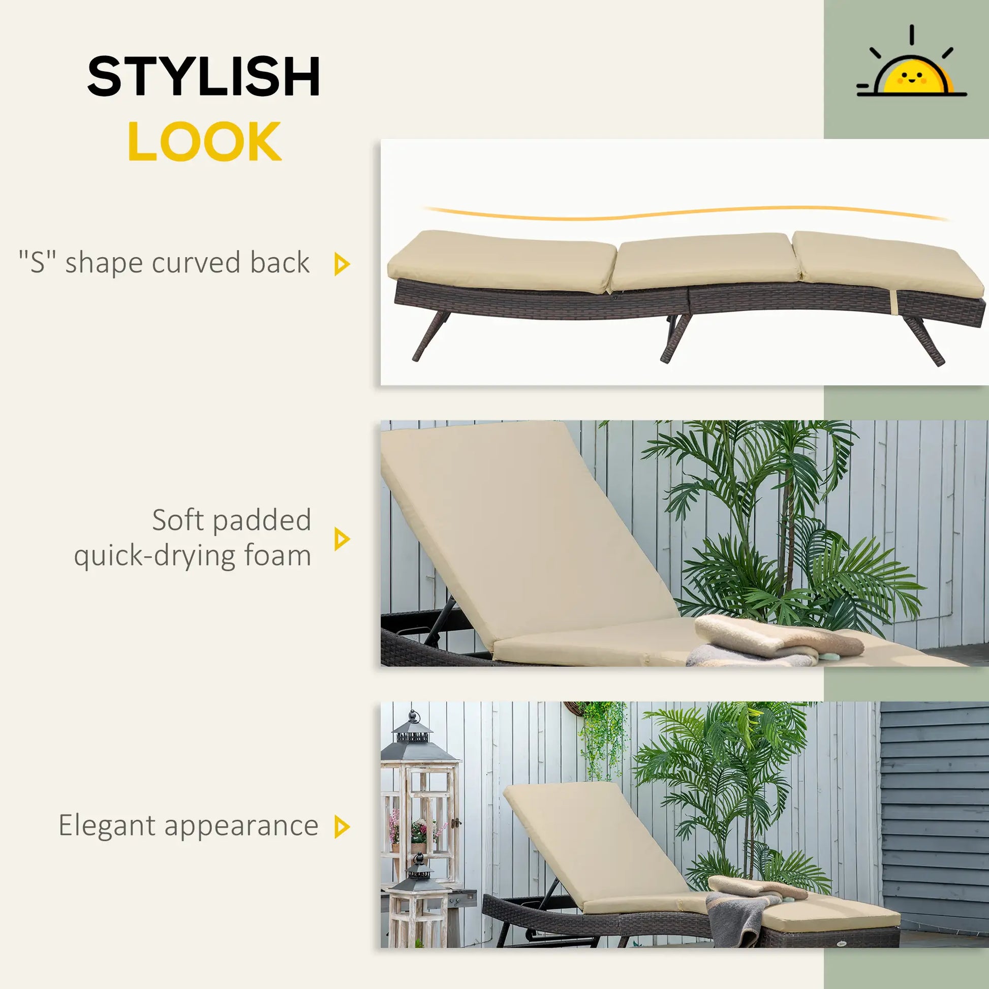 Wicker Patio Lounger, Outdoor Recliner w/ Adjustable Backrest, Khaki Chaise Loungers at Gallery Canada