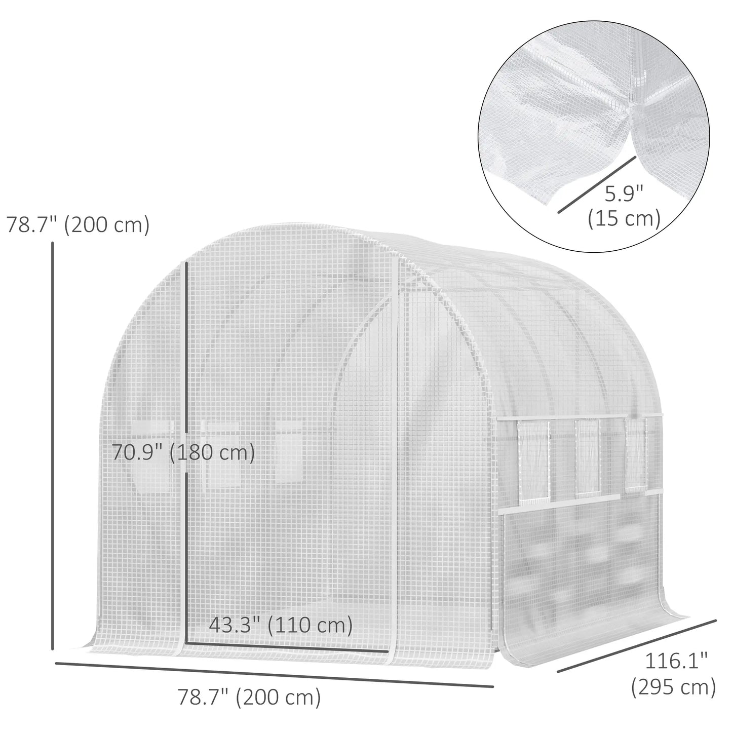 10' x 6.6' x 6.6' Walk-In Greenhouse, PE Cover, Zipper Doors, Mesh Windows, White Tunnel Greenhouses at Gallery Canada