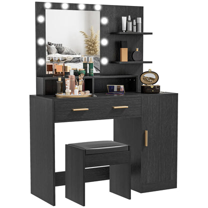LED Vanity Table Set with Stool, Mirror, Drawer, Cabinet Shelves Dressing & Vanity Tables at Gallery Canada
