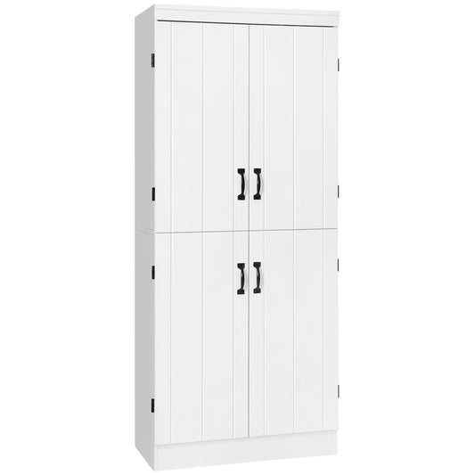 4-Door Storage Cabinet, Freestanding Pantry with Adjustable Shelves, 70", White Kitchen Pantry Cabinets White at Gallery Canada
