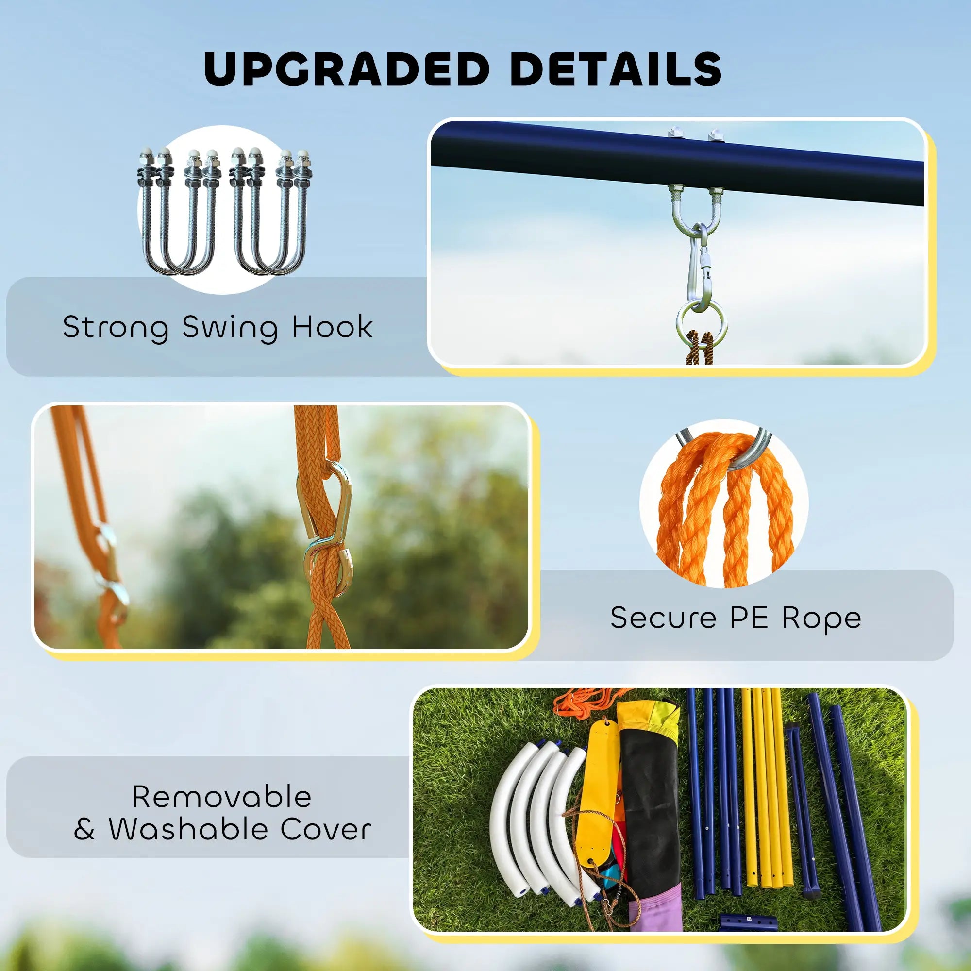 Kids Swing Set With Double Swings, Adjustable Ropes, Metal Frame Gym Sets & Swings at Gallery Canada