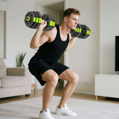 4-in-1 Adjustable Dumbbell Set, 55lbs, Green