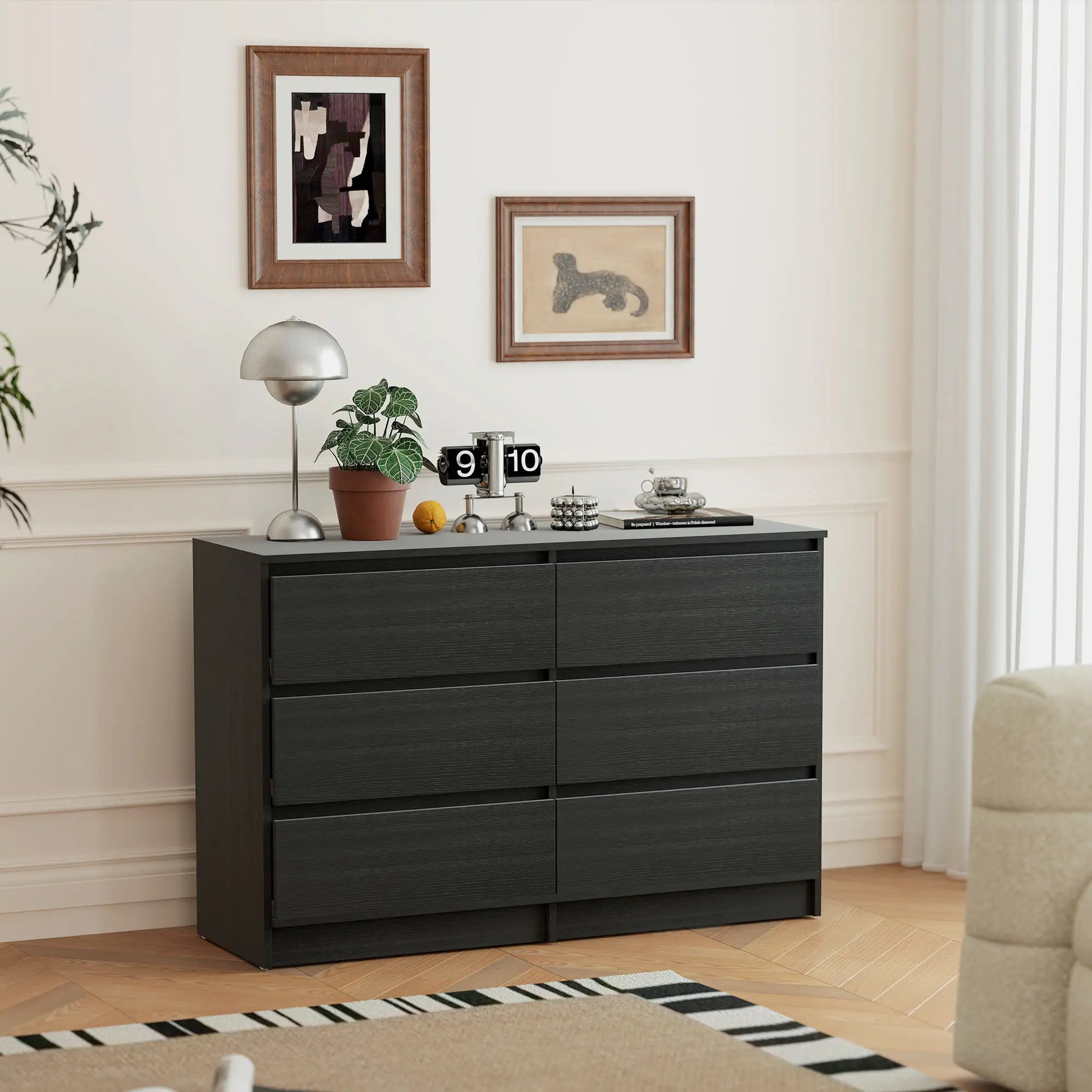 Wide 6 Drawer Dresser, Modern Clothes Storage Organizer, Black Storage Cabinets at Gallery Canada