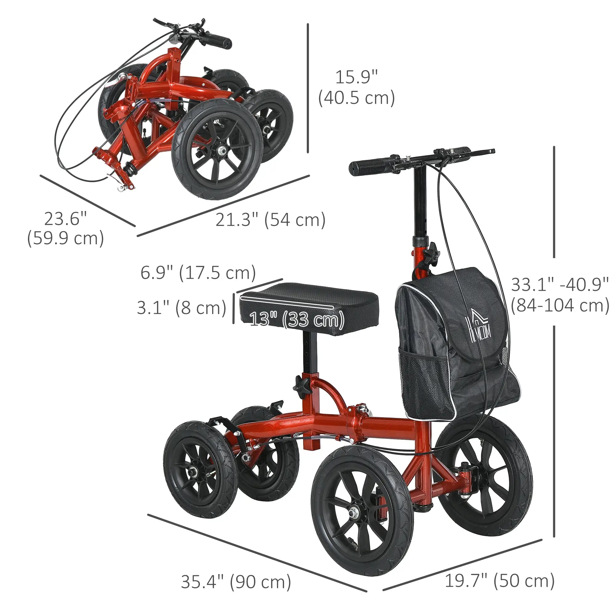 Adjustable Steerable Knee Walker, Foldable, Rubber Wheels, Dual Brake, Red Knee Walker & Wheelchair Ramps at Gallery Canada