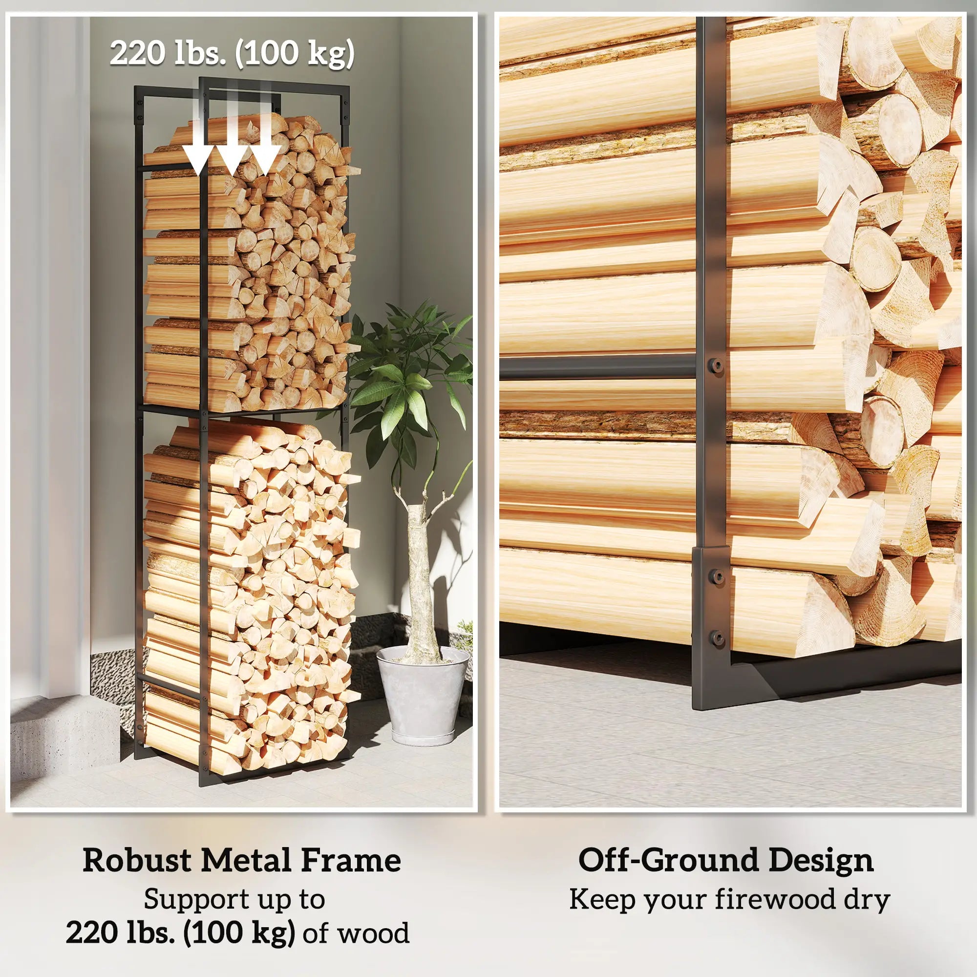 Heavy Duty Firewood Rack With Adjustable Shelf, Indoor Outdoor Log Holder Firewood Racks at Gallery Canada